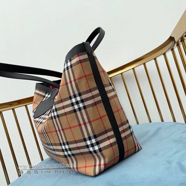 Burberry專櫃新款女包 巴寶莉雙面兩用The Giant-Canvas格紋拼皮革吉安特包/購物包  db1079